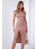 Basic midi dress with a cutout on the side, coffee 110571 - Online store - Boutique